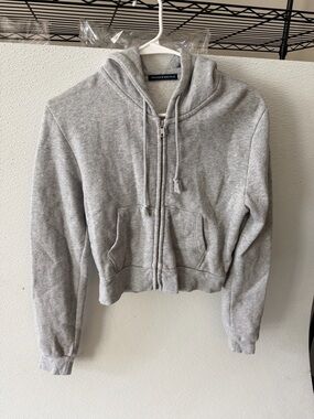 Brandy Melville Gray Cropped Zip Hoodie